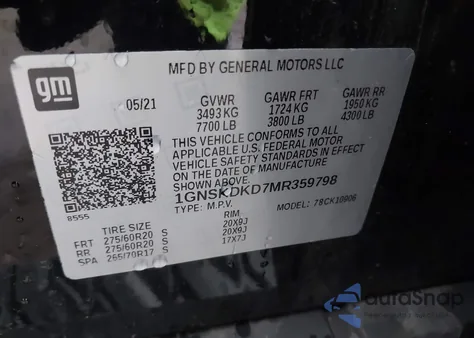 2021 Chevrolet Suburban 4Wd Z71 from USA, damaged, VIN 1GNSKDKD7MR359798